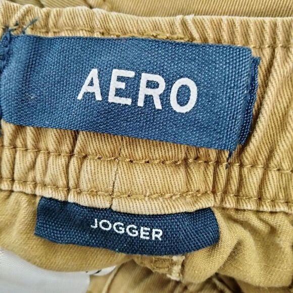 AERO Chino Jogger Pants Mens Size S Khaki Drawstring Pull On Casual Tie Solid - Picture 10 of 12